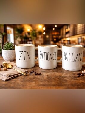 Rae Dunn “ZEN” “PATIENCE” “BRILLIANT” Mugs – Mindful Motivational Coffee Set